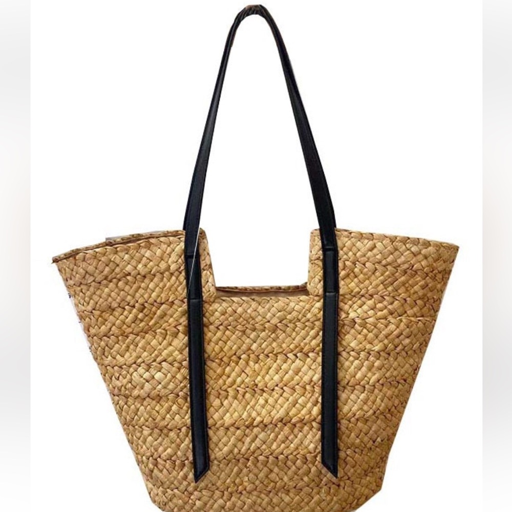 COPY - Beach Straw Tote Bag, Handcraft Straw Beach Bag PU Leather handles